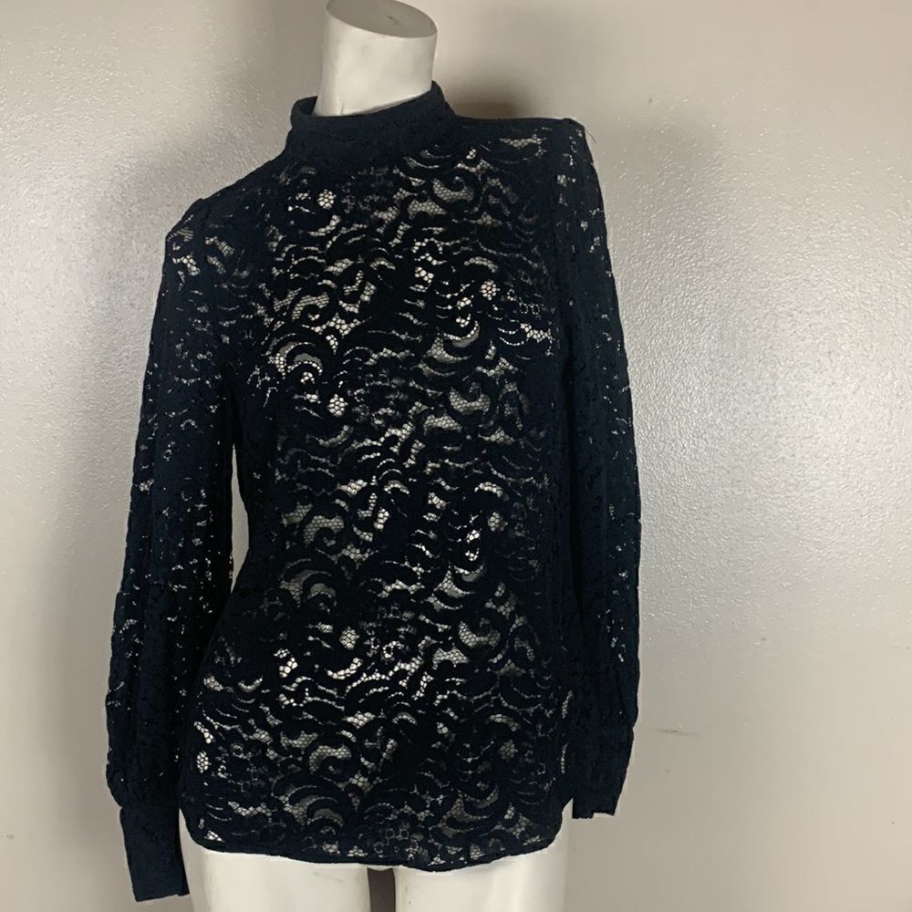 H&M black lace blouse top size small mock neck